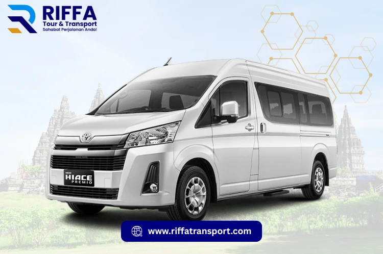 Toyota Hiace Premio Luxury putih fasilitas VIP captain seat layanan rental mobil mewah Jogja RIFFA Tour & Transport.