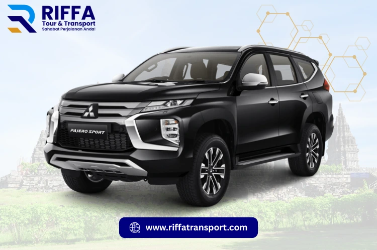 Mitsubishi Pajero Sport warna hitam mengkilap, armada rental mobil gagah di Jogja RIFFA Tour & Transport.