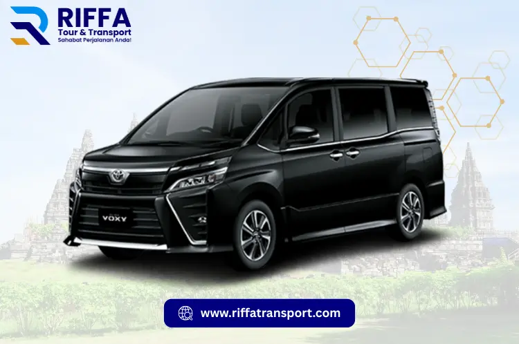 Toyota Voxy hitam elegan, MPV pintu geser mewah (Baby Alphard) layanan sewa mobil Jogja RIFFA Tour & Transport.